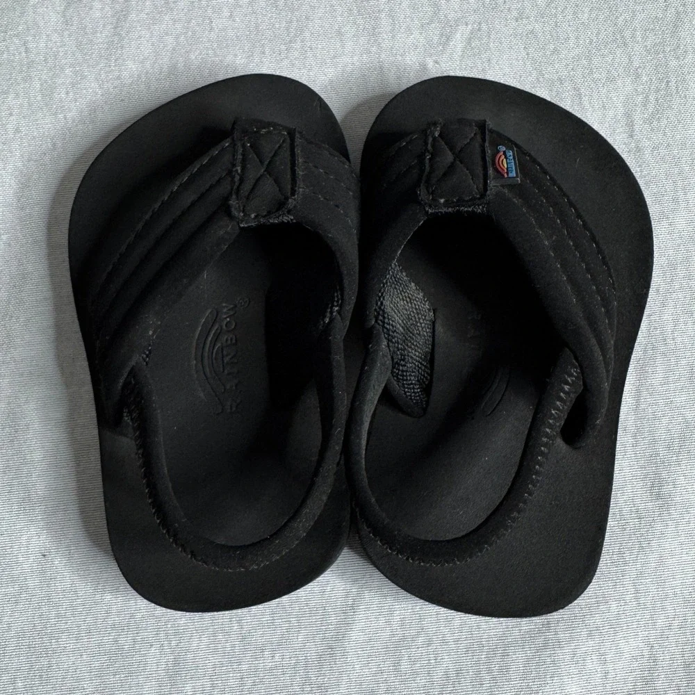 Rainbow Kids Grombow Sandals Black Thong Flip Flops with Backstrap Toddler 3/4